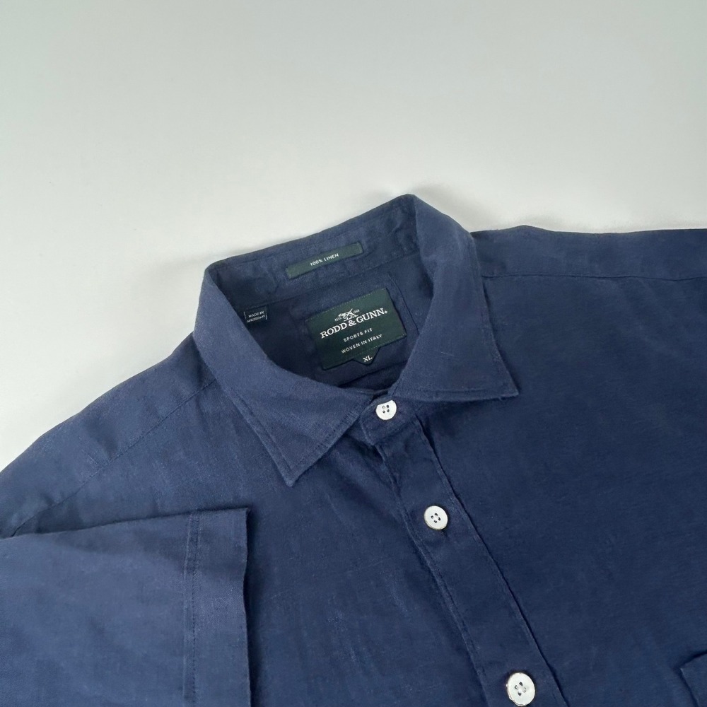 Rodd & Gunn Mens XL Navy Blue 100% Italian Linen Short Sleeve Button Down Shirt